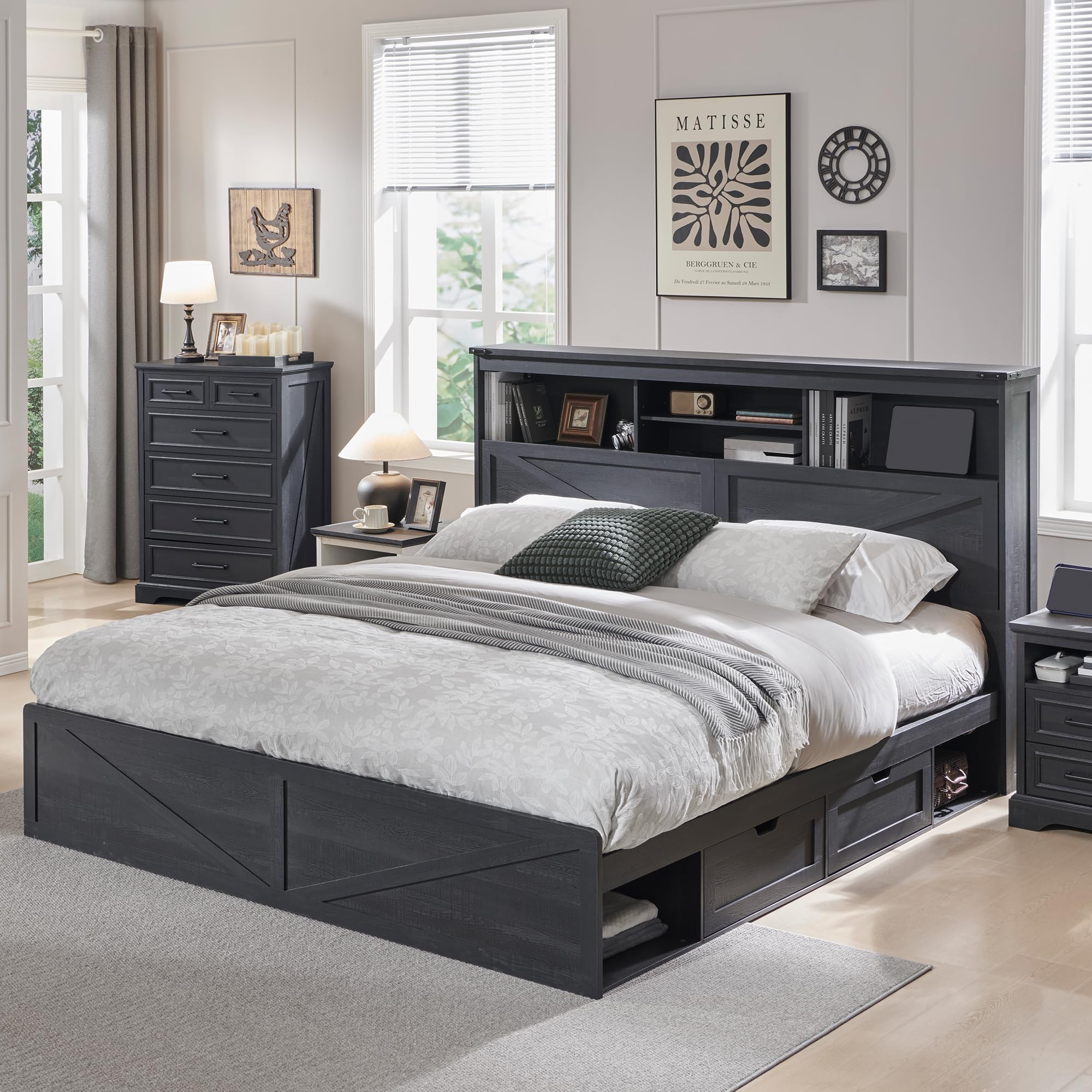 King Size Bed Frame With Storage Drawers - Cadre de lit king size de