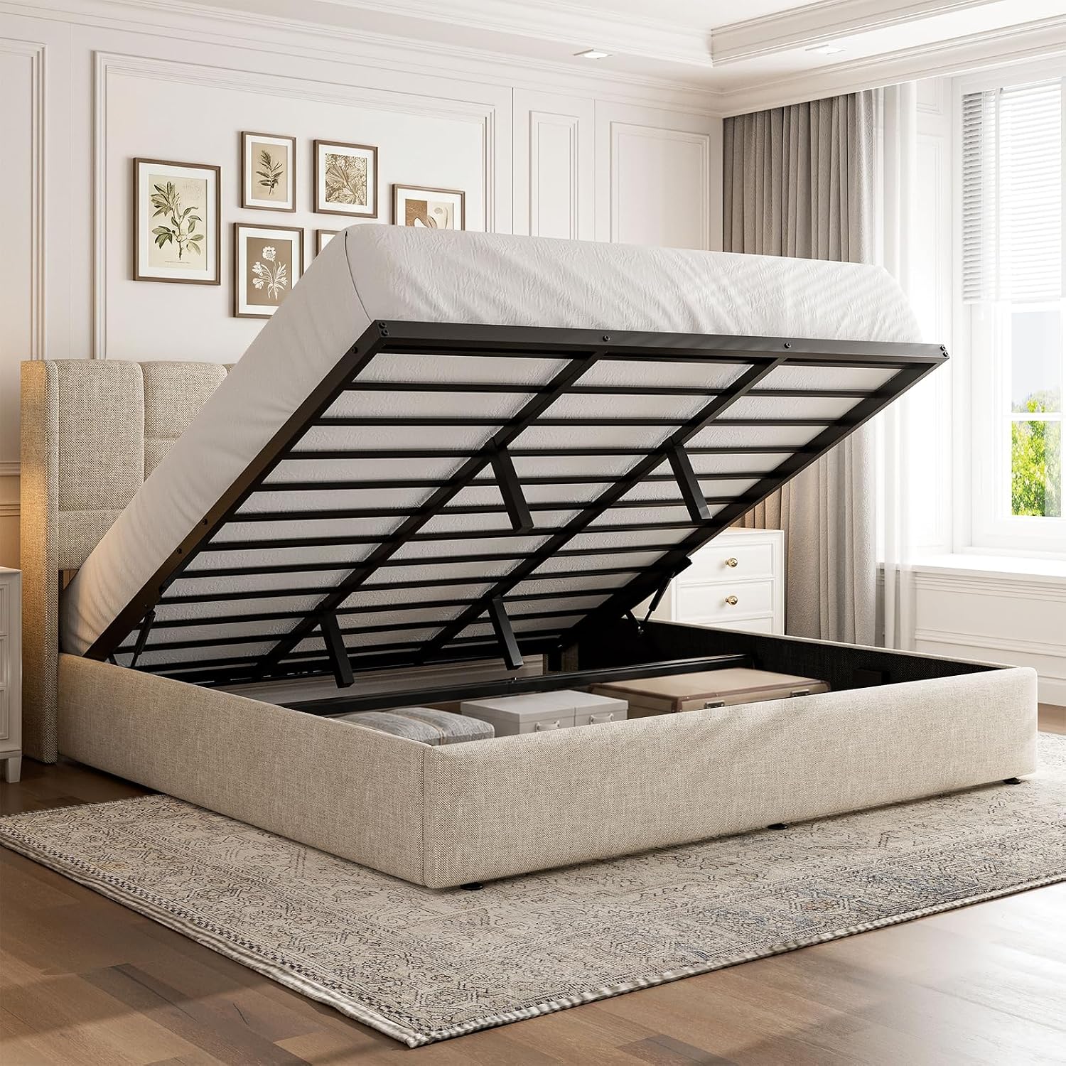 Gas Lift Storage Bed Hydraulic - Cadre de lit king-size avec rangement