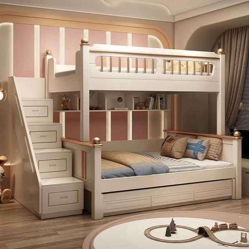 King Size Bed Frame With Storage Drawers - Lit superposé en bois 135x190cm avec