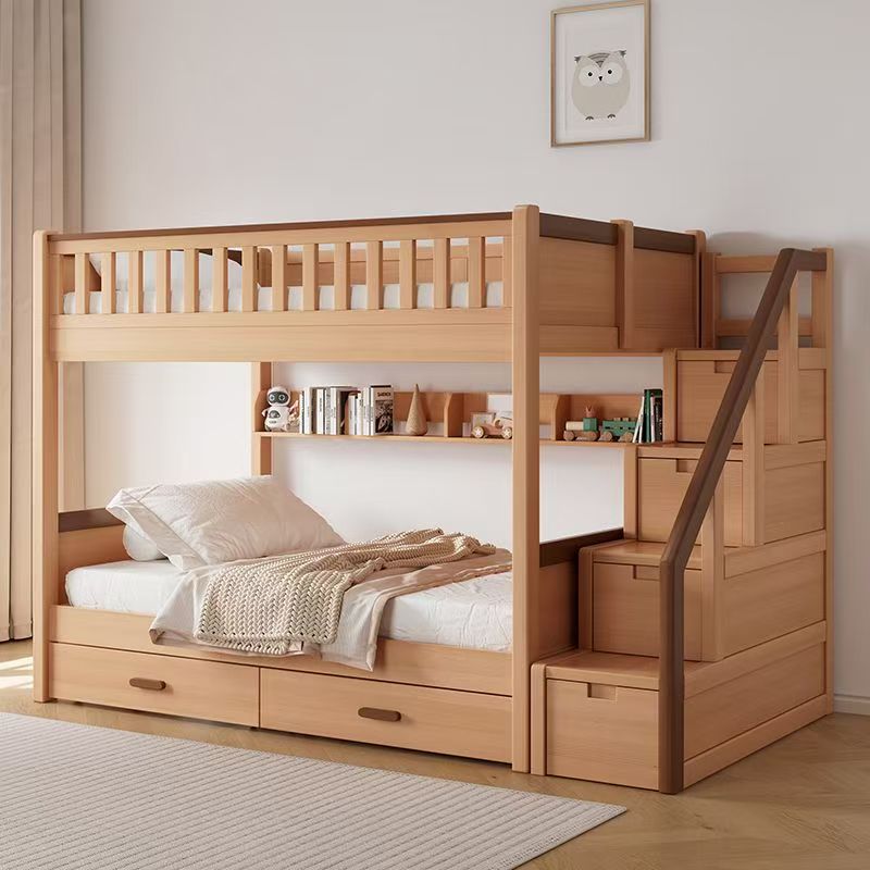 Bunk Bed With Stairs And Slide - Lit superposé en bois de chêne