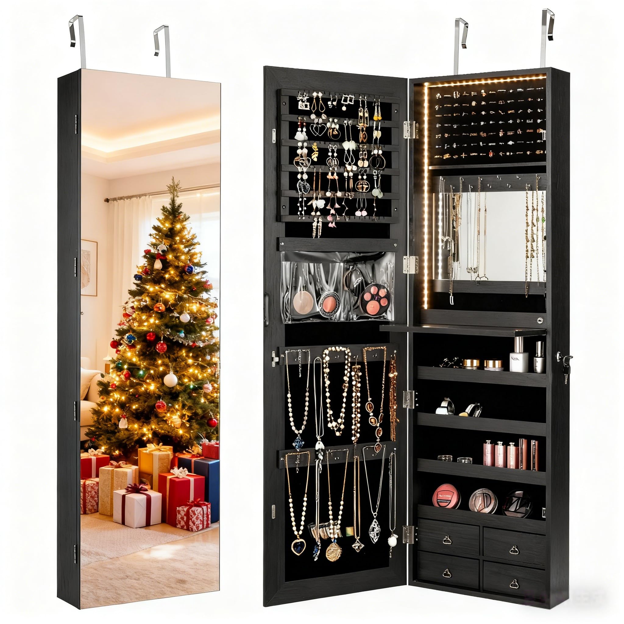 Full Length Mirror Jewelry Armoire - Armoire à bijoux LED de 47
