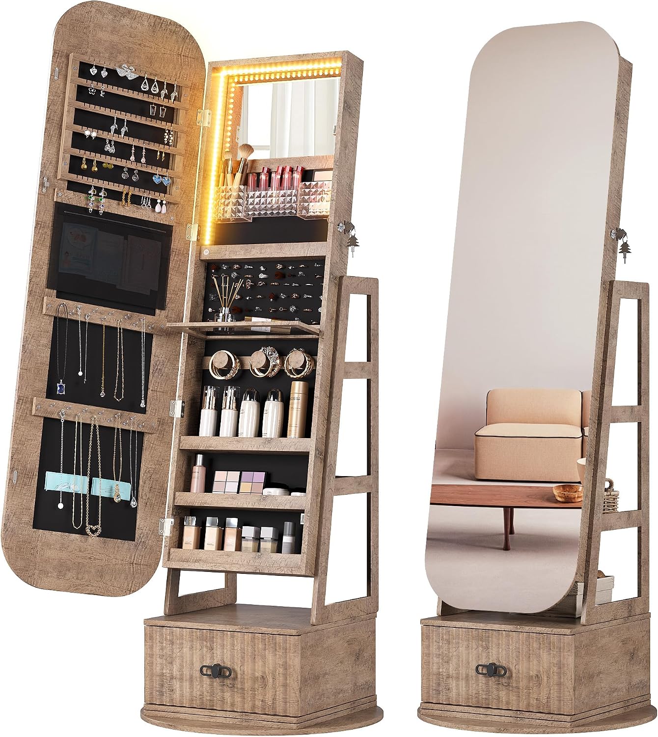 Organiseur de bijoux pivotant  - Full Length Mirror Jewelry Armoire avis et prix