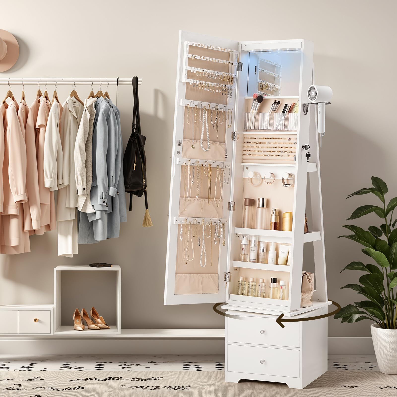 360 °   Meuble à bijoux pivota - Full Length Mirror Jewelry Armoire avis et prix