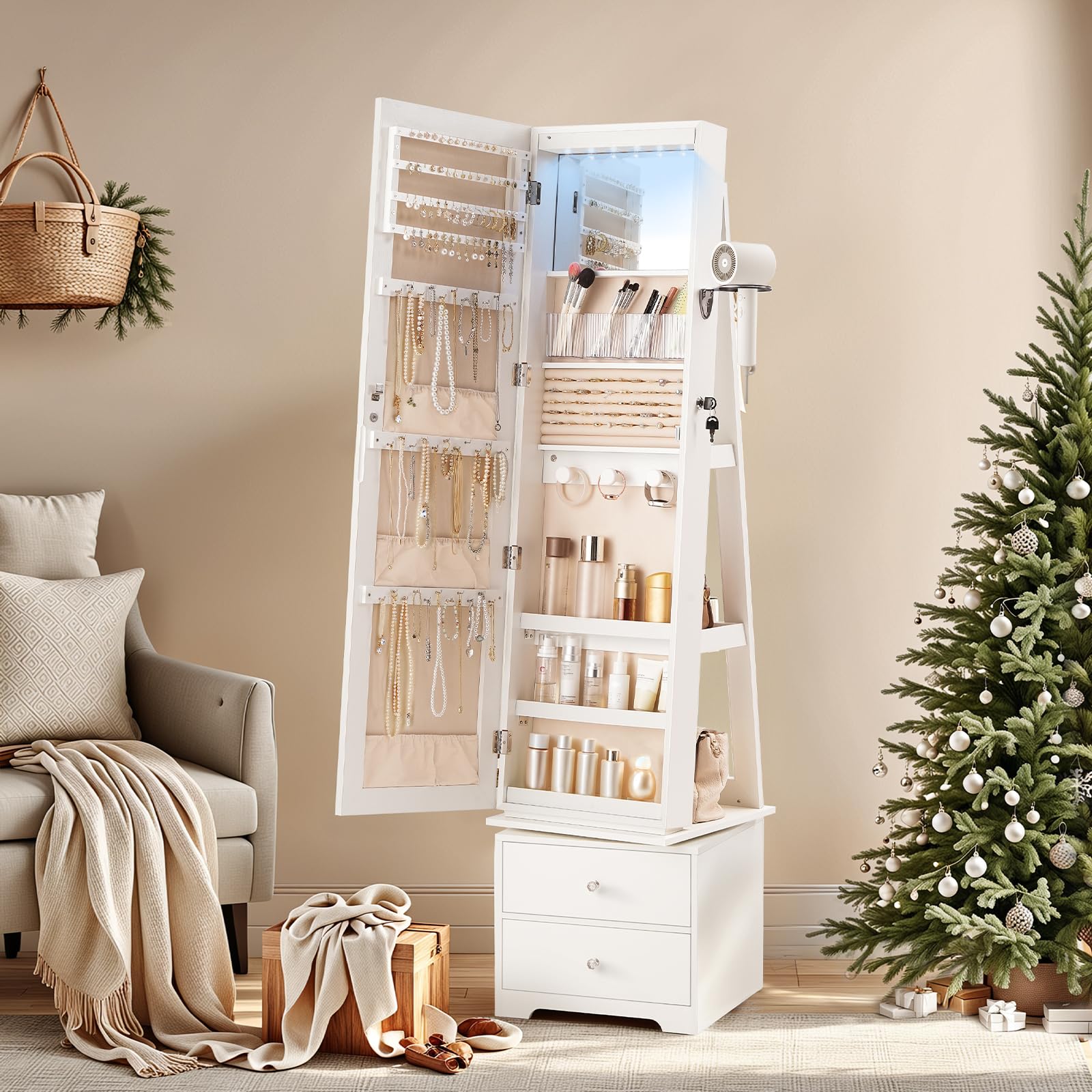 360 °   Meuble à bijoux pivota - Full Length Mirror Jewelry Armoire avis et prix